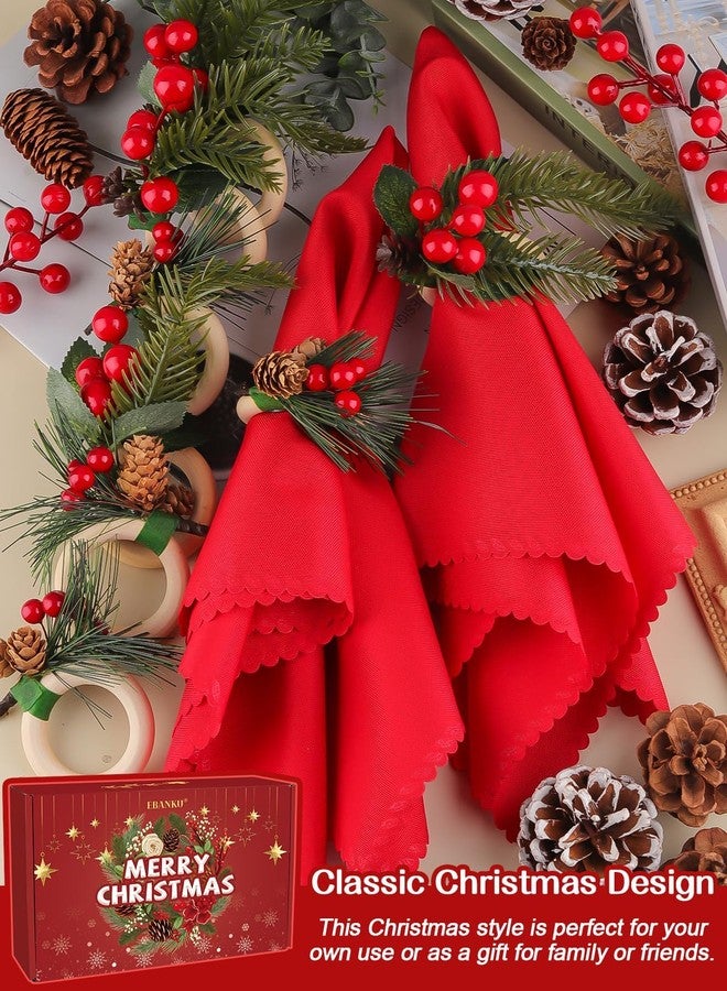 Lanstics 16 PCS Christmas Napkins and Rings Set, Lanstics 8PCS Xmas Napkin Buckles and 8PCS Red Washable Christmas Napkins Cloth Red Berries Napkin Holders for Christmas Holiday Dinner Party Table Decoration - Image 5