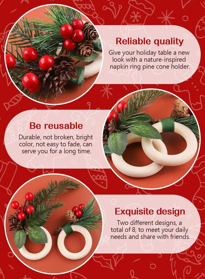 Lanstics 16 PCS Christmas Napkins and Rings Set, Lanstics 8PCS Xmas Napkin Buckles and 8PCS Red Washable Christmas Napkins Cloth Red Berries Napkin Holders for Christmas Holiday Dinner Party Table Decoration - Image 3