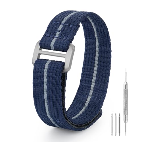 watchdives Nylon Watch Band 20mm 22mm Replacement Watch Straps with Hook and Loop Fasteners Sport Watchband (Blue/Titanium Buckle, 22mm / Large) - Image 1