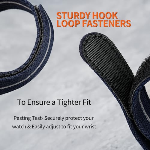 watchdives Nylon Watch Band 20mm 22mm Replacement Watch Straps with Hook and Loop Fasteners Sport Watchband (Blue/Titanium Buckle, 22mm / Large) - Image 3