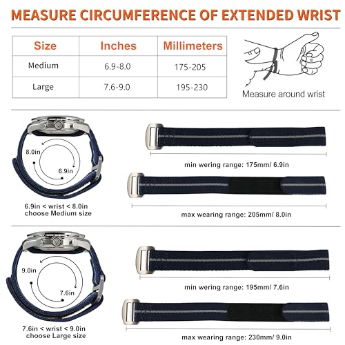 watchdives Nylon Watch Band 20mm 22mm Replacement Watch Straps with Hook and Loop Fasteners Sport Watchband (Blue/Titanium Buckle, 22mm / Large) - Image 2