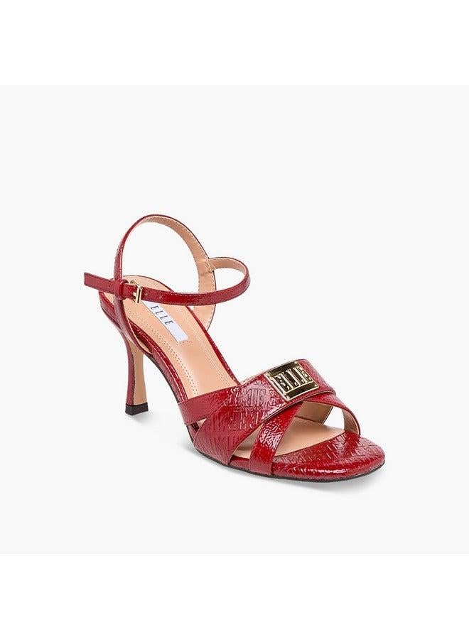 ELLE Women's Monogram Embossed Sandals with Stiletto Heels and Buckle Closure - Image 1