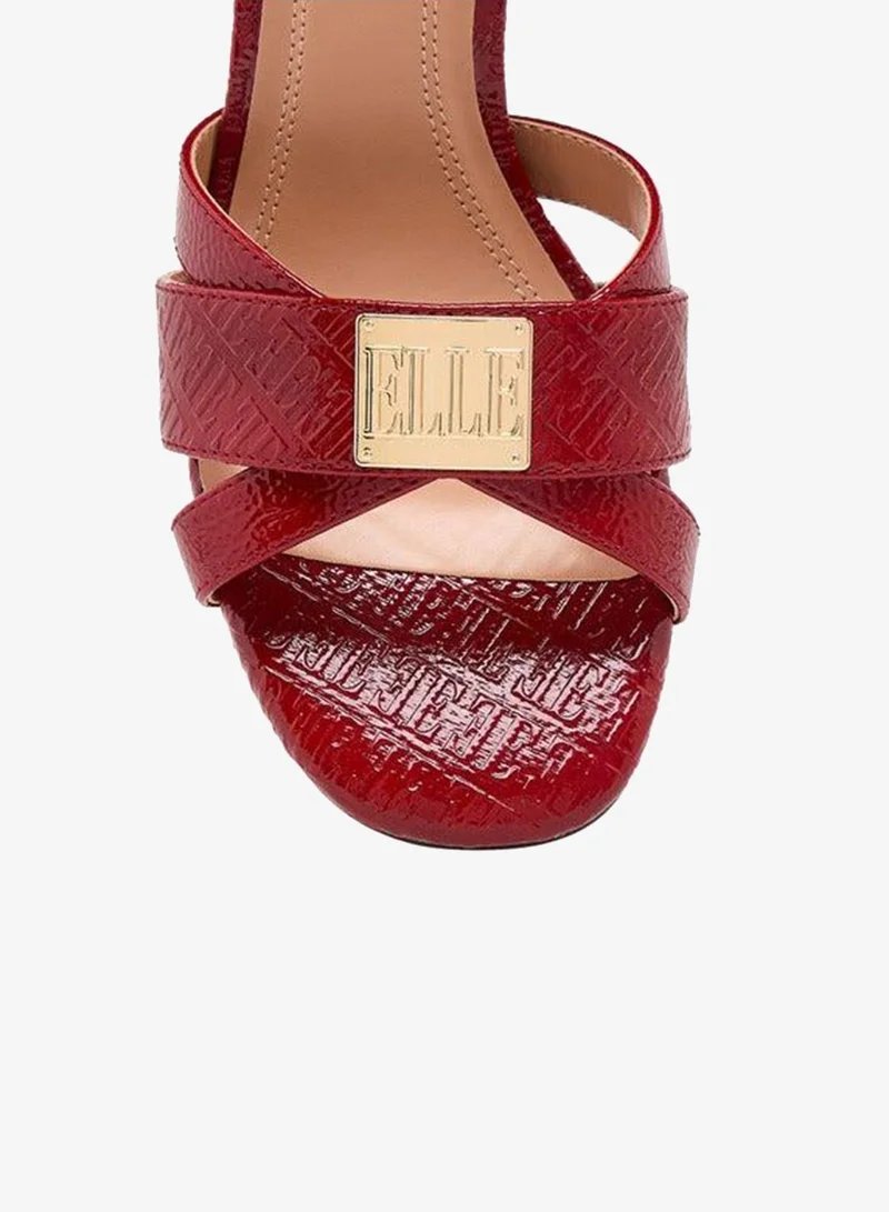 ELLE BURGUNDY Women's Monogram Embossed Sandals with Stiletto Heels and Buckle Closure for Women | Best Price UAE