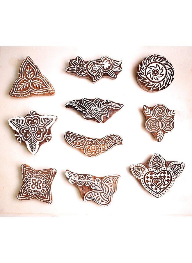 Hashcart Handmade Floral Design Wooden Motif Blocks/Stamps For Printing Artistic Designs  - Image 1