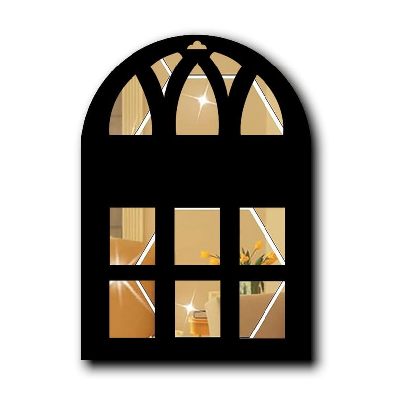 300Sparkles Laser Cut Window Style Wooden Wall Decor Hanging with Golden Acrylic Mirror on Backside Decor for Home Living Room Bedroom Decorative Items 2 Pcs Set - Image 4