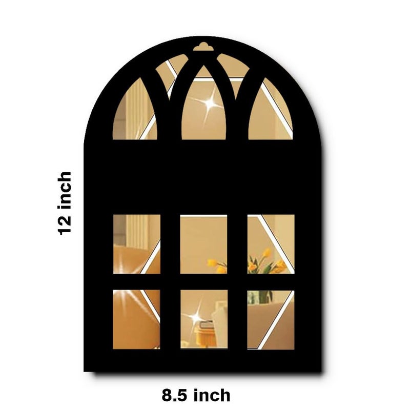 300Sparkles Laser Cut Window Style Wooden Wall Decor Hanging with Golden Acrylic Mirror on Backside Decor for Home Living Room Bedroom Decorative Items 2 Pcs Set - Image 3