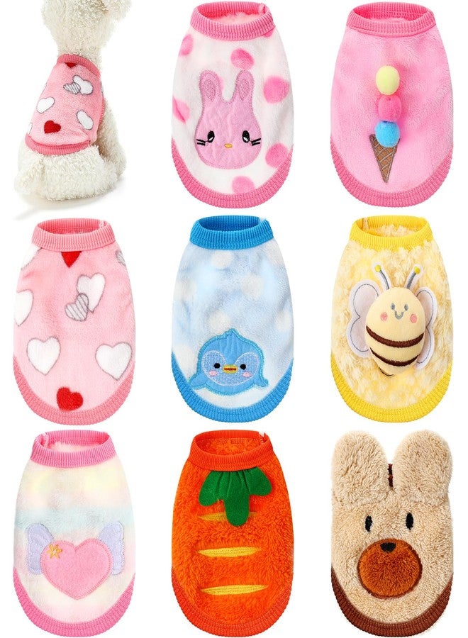 Geyoga 8 Pcs 2XS Winter Pet Clothes Sweater for Rabbit Bunny Puppy Guinea Pig Kitten Chihuahua Teacup Dog Flannel Small Animals Apparel Sweater Costume for Boy Girl(Bees Dogs Birds Love Pattern) - Image 1