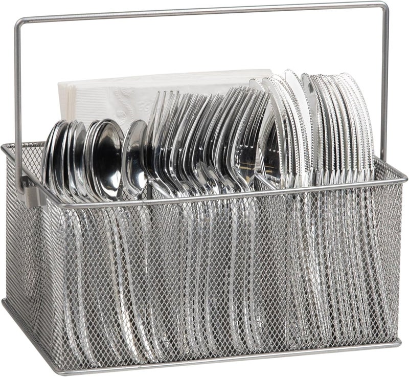 مايند ريدر حامل أدوات المائدة من مايند ريدر، منظف أدوات المائدة، حامل، حامل أدوات المطبخ، شبكة معدنية، 10 بوصة طول × 7 بوصة عرض × 4.75 بوصة ارتفاع، فضي - Image 1
