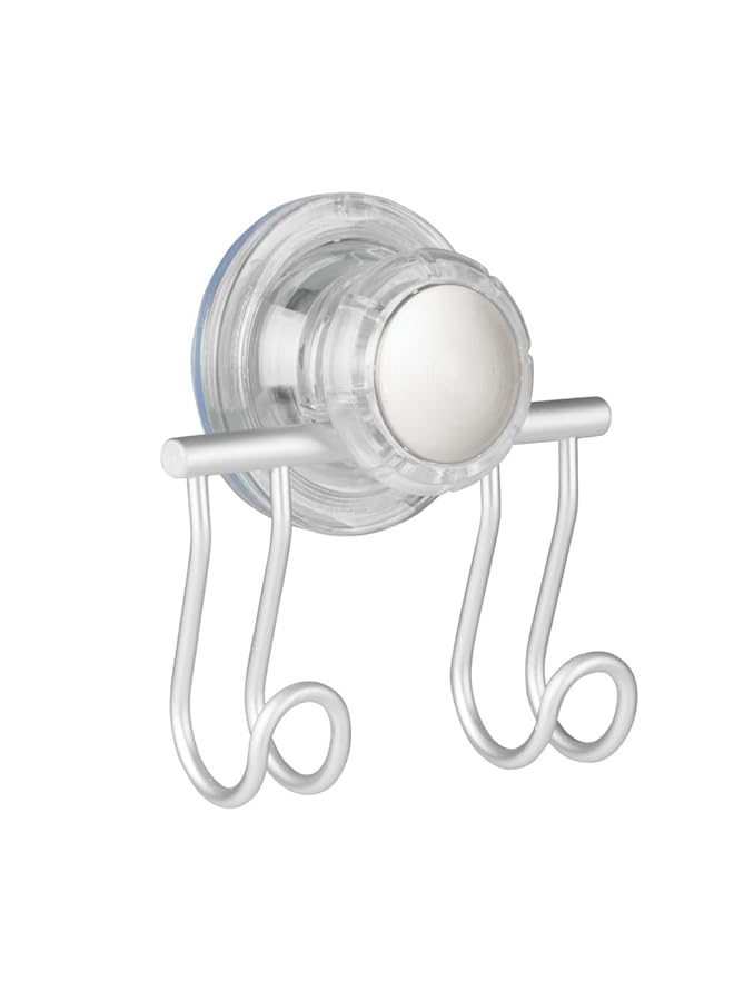 InterDesign Metro Rustproof Turn N Lock Suction Double Hook For Razor Loofah Silver - Image 1