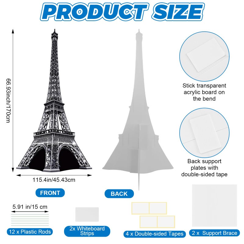 ARQRHTLY 6 Ft 3D Eiffel Tower Cardboard Cutout Eiffel Tower Stand Up Cutout Life-Size French Theme Photo Booth Prop Backdrop Sign for France Night of Paris Theme Birthday Party Educational Display - Image 2