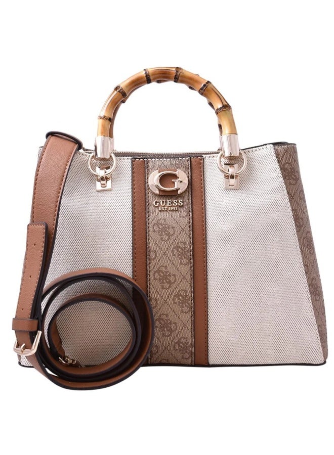 GUESS Kerima Bamboo 2 Compartment Tote – Natural/Milk Logo - Image 4