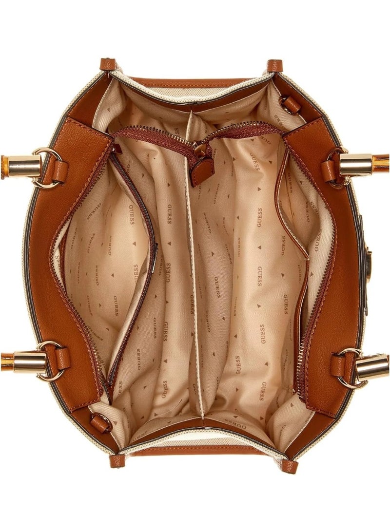 GUESS Kerima Bamboo 2 Compartment Tote – Natural/Milk Logo - Image 3