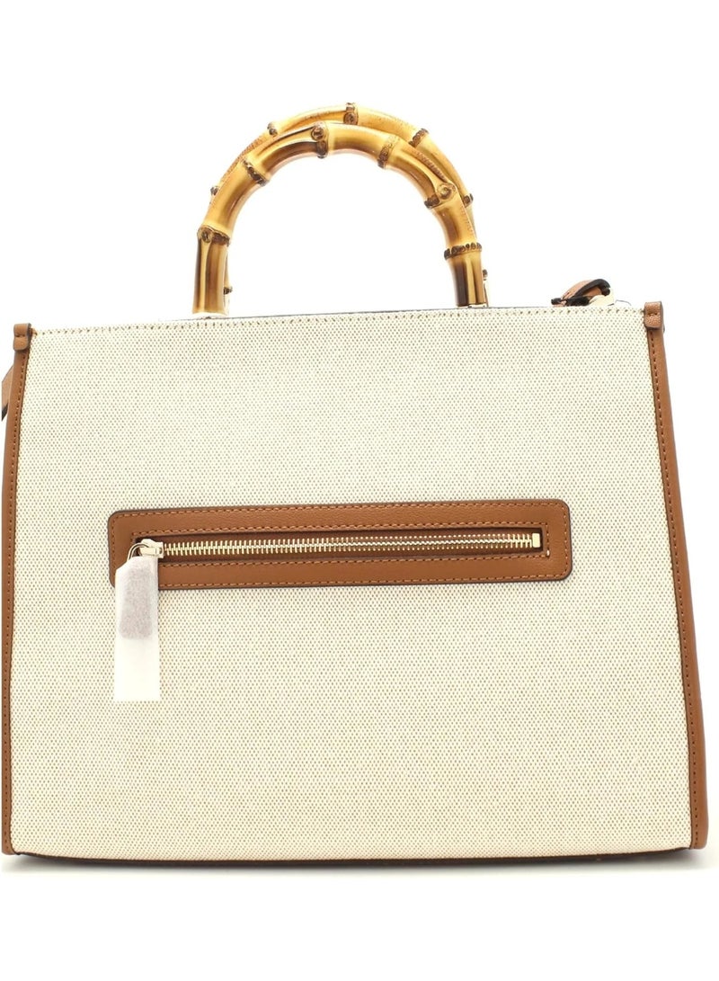 GUESS Kerima Bamboo 2 Compartment Tote – Natural/Milk Logo - Image 2