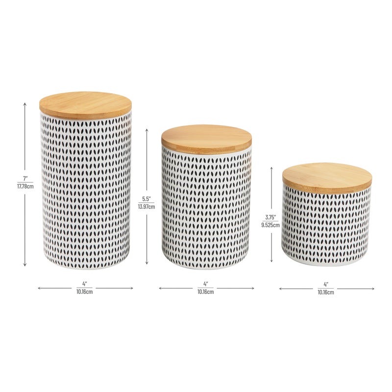 Mind Reader 3-Piece Canister Set, Sugar Container, Coffee Storage, Lids, Kitchen, Ceramic, 4"L x 4"W x 7"H, Black and White - Image 3