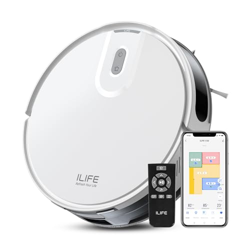 iLife مكنسة روبوت ILIFE V20 مع نظام الملاحة بالليزر SoF، قوة شفط 5000Pa، مكنسة وممسحة 2 في 1، تنظيف مخصص، مثالية لشعر الحيوانات الأليفة وجميع أنواع الأرضيات، تطبيق، أليكسا، جوجل هوم وجهاز التحكم عن بعد - Image 1
