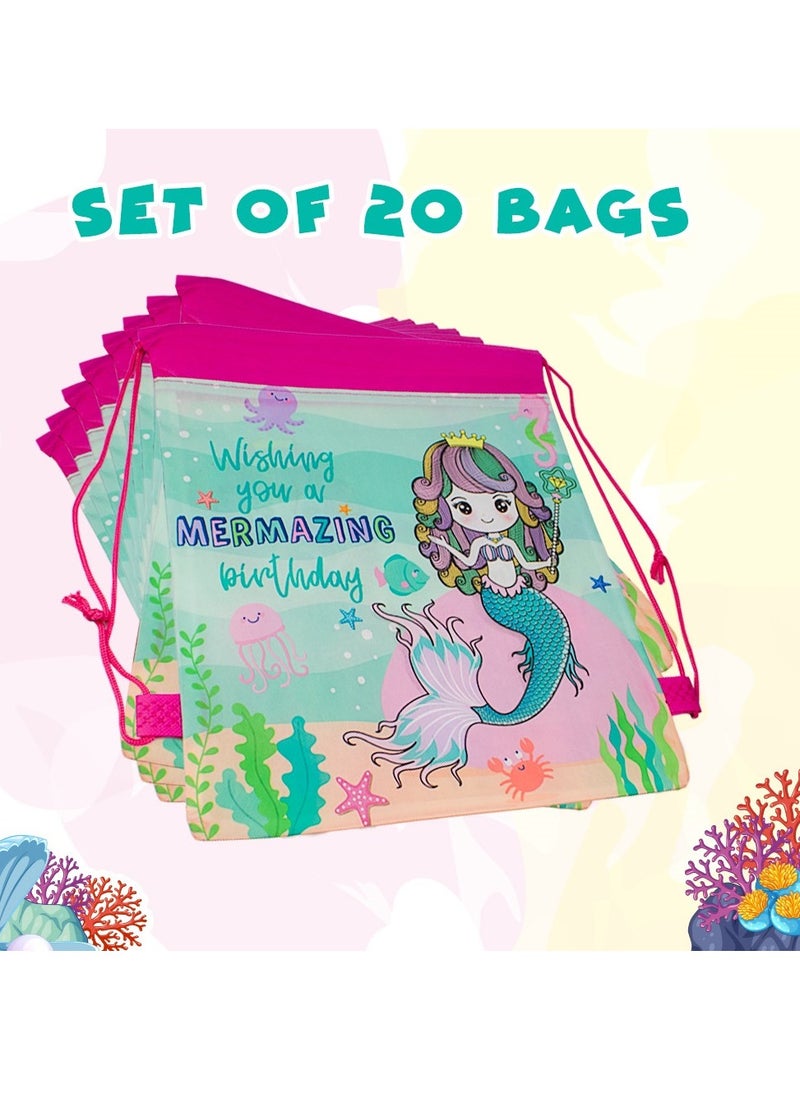 UKR - UKR Drawstring Backpack Mermaid Pack of 20 | Kids Travel, Sport, Gym, Beach & Swim Backpacks | Fun and Functional for All Activities - Image 1