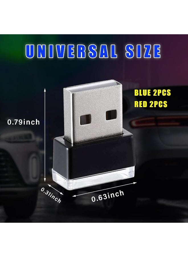 Augeny 4 PCS USB LED Car Interior Atmosphere Lamp, Plug-in USB Decor Night Light, Portable Auto Ambient Lighting Kit, Universal Vehicle Interior Accessories for Most Cars (Red & Blue) - Image 2