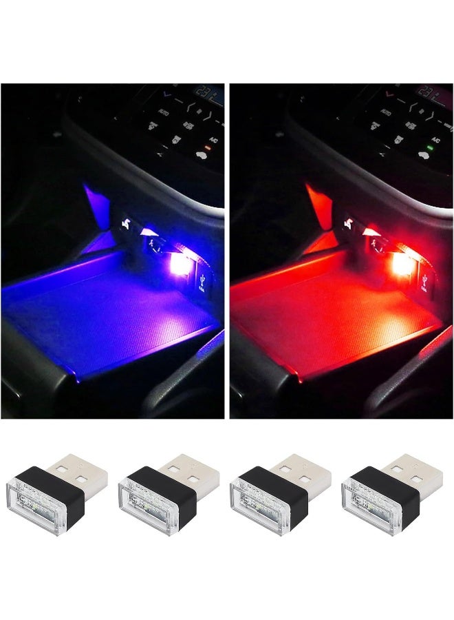 Augeny 4 PCS USB LED Car Interior Atmosphere Lamp, Plug-in USB Decor Night Light, Portable Auto Ambient Lighting Kit, Universal Vehicle Interior Accessories for Most Cars (Red & Blue) - Image 1