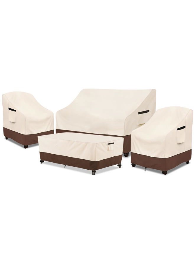 Rileytee Patio Furniture Set Covers, 4 Pcs 600D Heavy Duty 100% Waterproof Outdoor Furniture Cover, Fit Patio Loveseat, Chair and Coffee Table (Beige & Brown) - Image 1