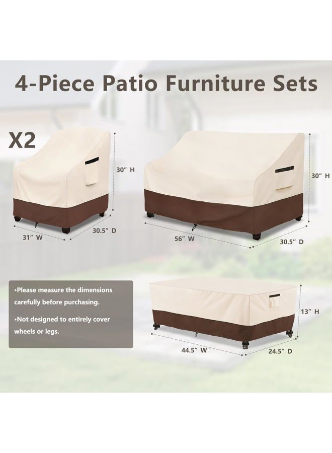 Rileytee Patio Furniture Set Covers, 4 Pcs 600D Heavy Duty 100% Waterproof Outdoor Furniture Cover, Fit Patio Loveseat, Chair and Coffee Table (Beige & Brown) - Image 2