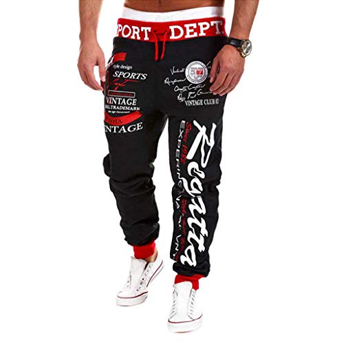 COTTORY Men's Hiphop Dance Jogger Sweatpants Trousers Red Black Medium - Image 1