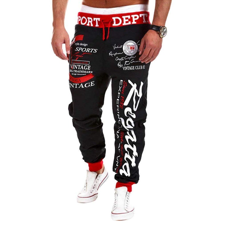 COTTORY Men's Hiphop Dance Jogger Sweatpants Trousers Red Black Medium - Image 3