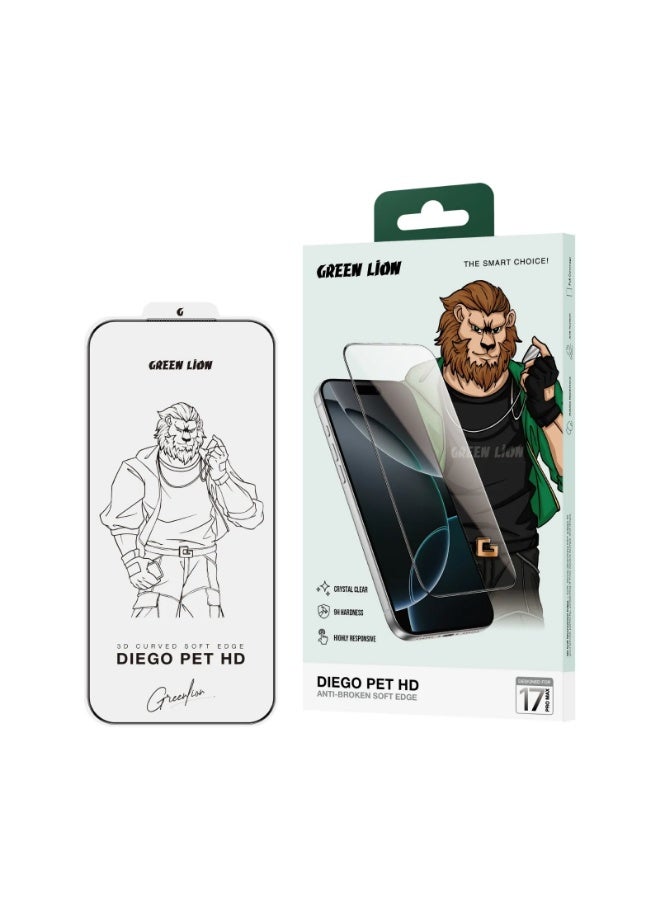 GREEN LION iPhone 17 Pro max Screen Protector Diego Pet HD/ Shockproof & Clear view/ 9H Tempered Glass/ Anti Fingerprints/ Easy installation frame - Clear - Image 1