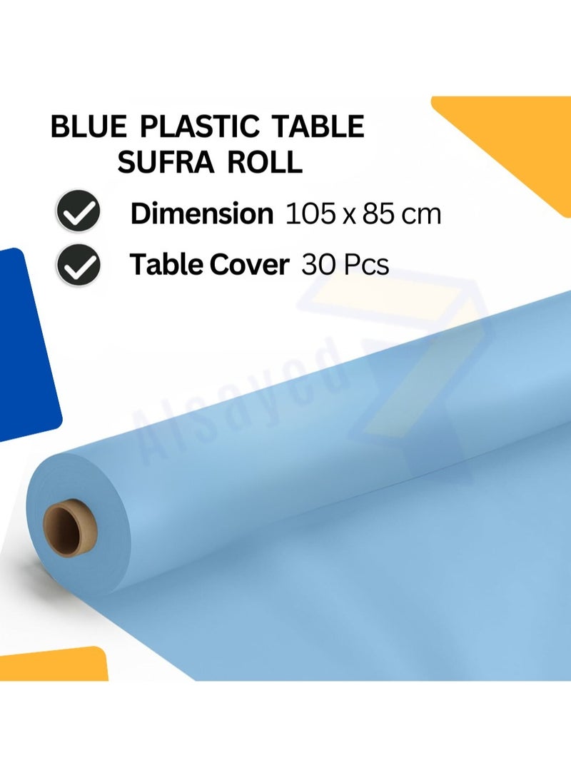 AlsayedP 30 Pcs Sufra Roll Blue Plastic Table Cover Roll 105 * 85 cm Disposable Table Cloth for Picnic, Party, Banquet, Birthdays, Weddings (Blue 30pcs) - Image 3