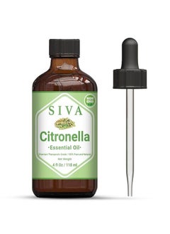 SIVA ORGANICS Siva Citronella Essential Oil 4 Fl Oz with Premium Glass Dropper – 100% Pure, Natural, Undiluted & Therapeutic Grade, Amazing for Nourished Skin, Moisturized Hair, Diffuser, Massage & Aromatherapy  - Image 1
