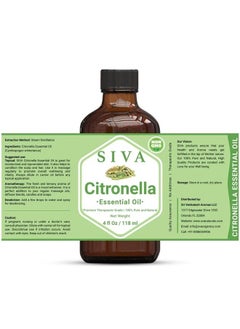 SIVA ORGANICS Siva Citronella Essential Oil 4 Fl Oz with Premium Glass Dropper – 100% Pure, Natural, Undiluted & Therapeutic Grade, Amazing for Nourished Skin, Moisturized Hair, Diffuser, Massage & Aromatherapy  - Image 2