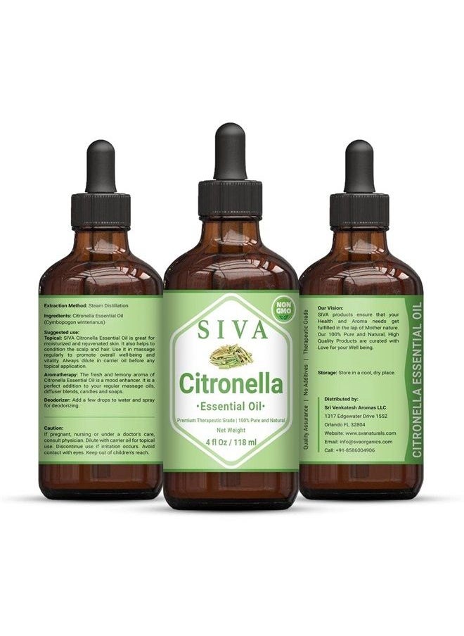SIVA ORGANICS Siva Citronella Essential Oil 4 Fl Oz with Premium Glass Dropper – 100% Pure, Natural, Undiluted & Therapeutic Grade, Amazing for Nourished Skin, Moisturized Hair, Diffuser, Massage & Aromatherapy  - Image 3