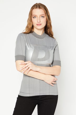 Women Mock Neck Short Sleeve Brand Logo Shirt, Grey - pzsku/Z3CA76DE75B4F304BAF4FZ/45/1746242209/7986849a-a2ac-4325-a517-aa2c4c715577