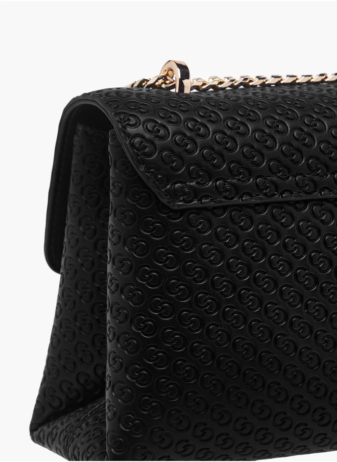 Celeste Women Monogram Embossed Crossbody Bag with Button Closure and Chain Strap