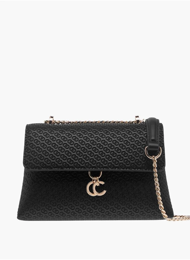 Celeste Women Monogram Embossed Crossbody Bag with Button Closure and Chain Strap