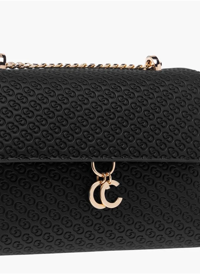 Celeste Women Monogram Embossed Crossbody Bag with Button Closure and Chain Strap