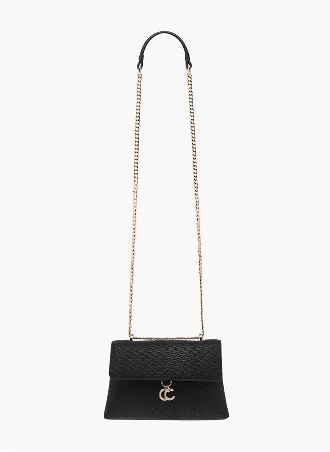 سيليست Women Monogram Embossed Crossbody Bag with Button Closure and Chain Strap