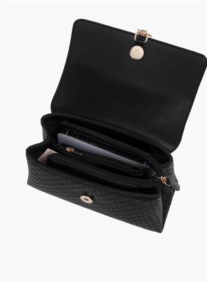 Celeste Women Monogram Embossed Crossbody Bag with Button Closure and Chain Strap