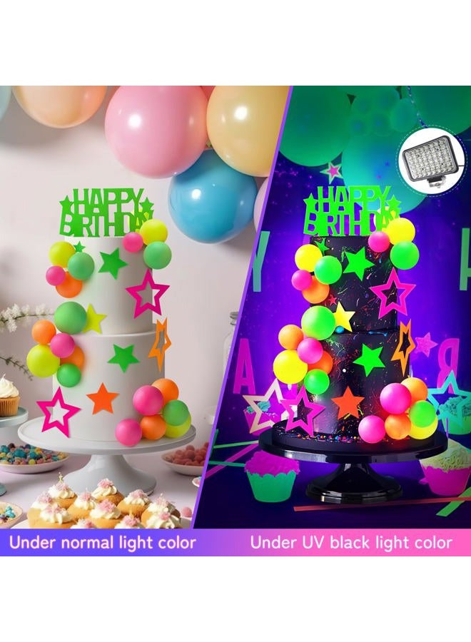 Zafena 53pcs Neon Cake Decorations Glow Cake Toppers with Ball Star and Happy Birthday Toppers UV Reactive for Glow in the Dark Neon Black Light Party Birthday Decorations - Image 3