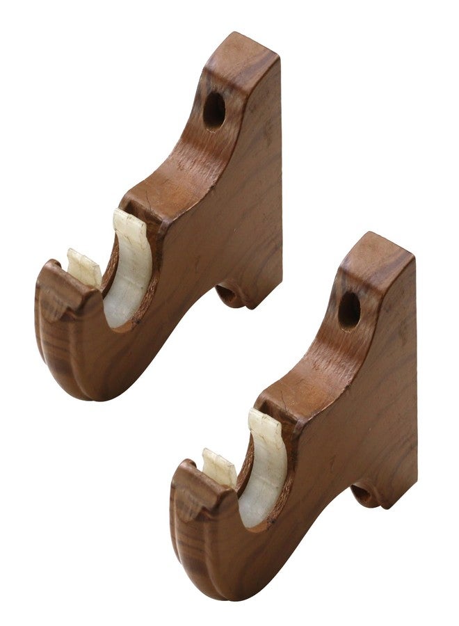FarBoat 2pcs Wooden Curtain Rod Bracket Wall-Mounted Classical Drapery Holder Fits Up to 1-1/4 Inch Rod Diameter (Single-Slot Teak-Tinged) - Image 1
