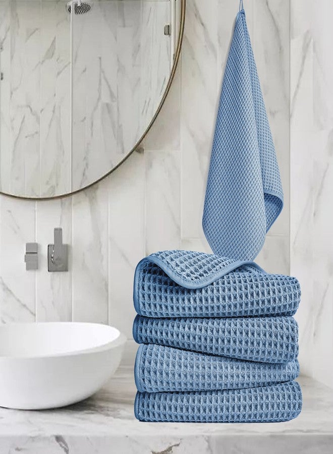 POLYTE Microfiber Lint Free Hand Towel, 16 x 30 in, 4 Pack (Blue, Waffle Weave) - Image 4