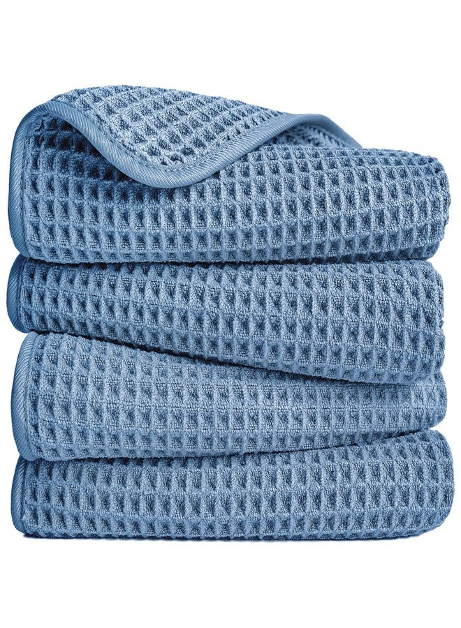 POLYTE Microfiber Lint Free Hand Towel, 16 x 30 in, 4 Pack (Blue, Waffle Weave) - Image 1