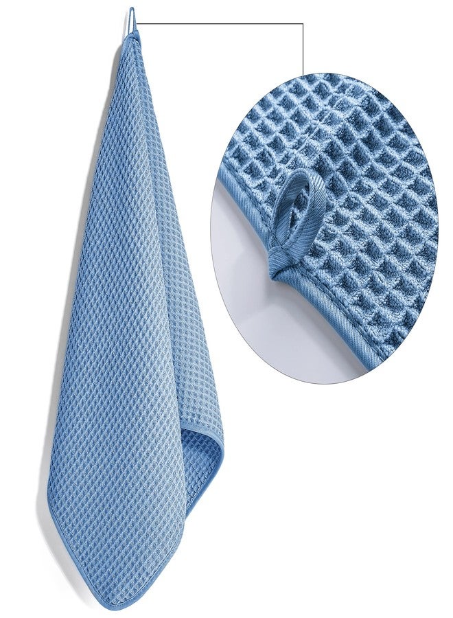 POLYTE Microfiber Lint Free Hand Towel, 16 x 30 in, 4 Pack (Blue, Waffle Weave) - Image 2