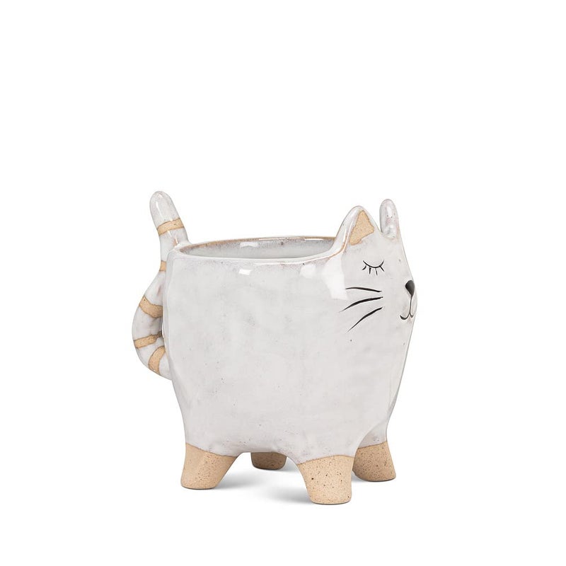 Abbott Collection Ceramic Cat with Tail Planter - Small (4" L) - Image 4
