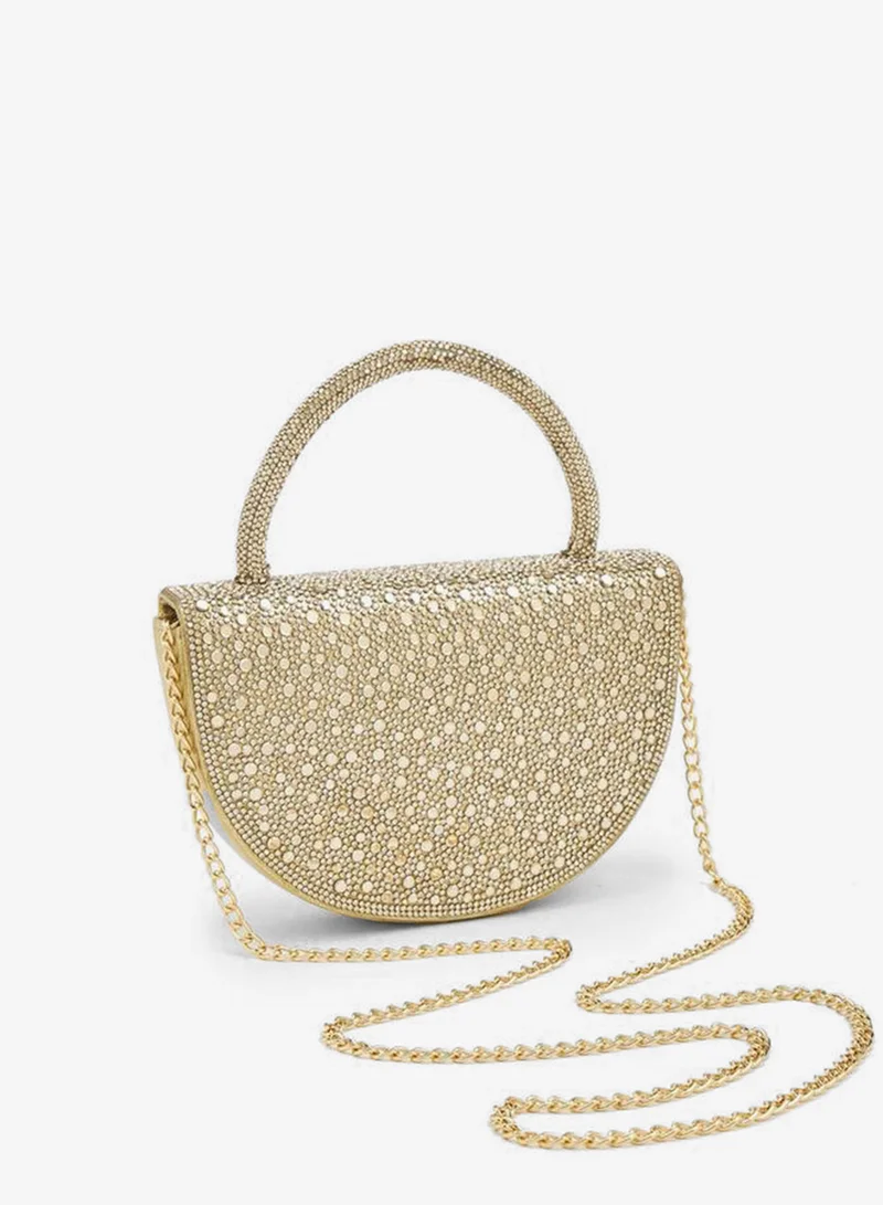 Flora Bella By Shoexpress GOLD Crystal Design Bag With Detachable Shoulder Strap for Women | Best Price UAE