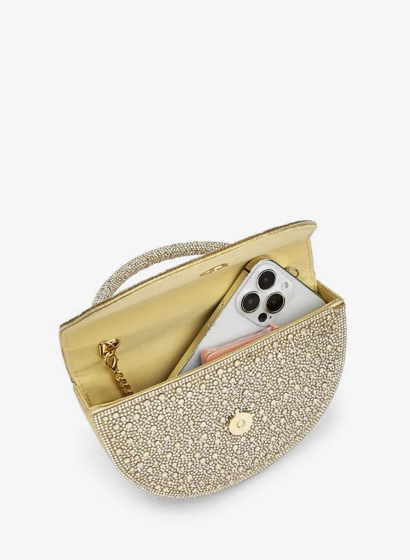 Flora Bella By Shoexpress GOLD Crystal Design Bag With Detachable Shoulder Strap for Women | Best Price UAE