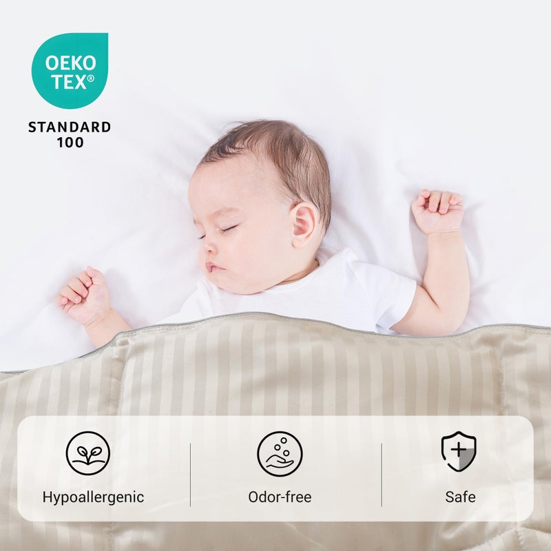ZPECC Toddler Down Alternative Comforter, 39x47 Hypoallergenic Baby Blanket Quilt, Soft Breathable Lightweight All Season Kids Duvet Insert for Crib Stroller Cot Daycare, Cream Stripe - Image 4