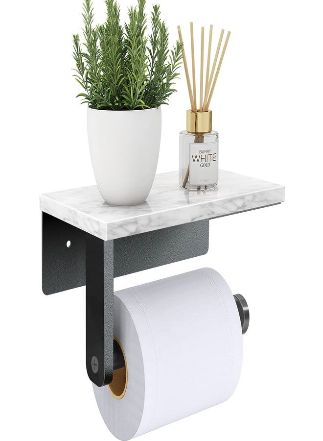 Gypie Marble Toilet Paper Holder with Shelf, 304 Stainless Steel Screw Wall Mounted, Tissue Roll Holder for Bathroom Washroom Matte Black - Image 1