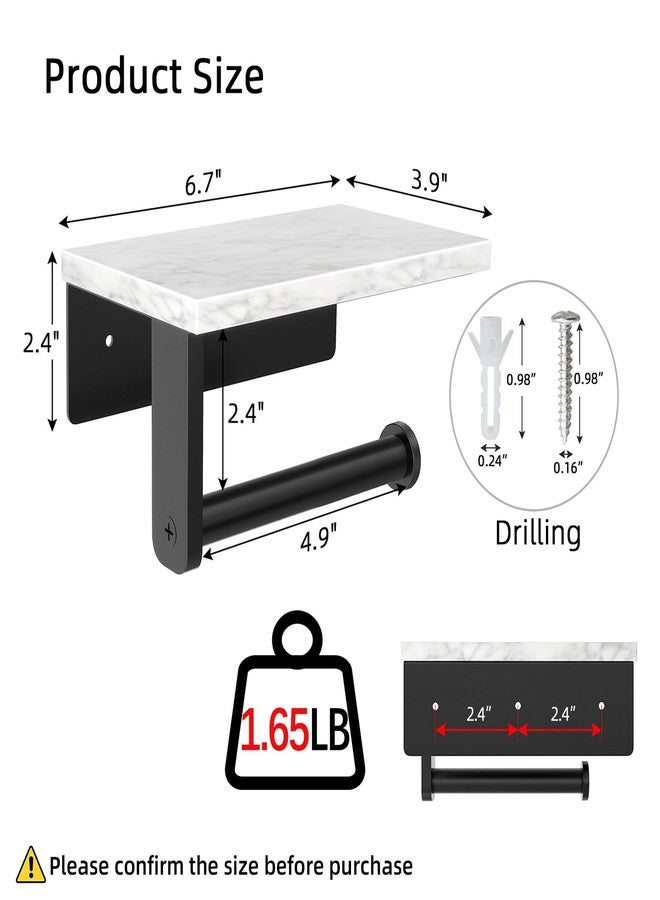 Gypie Marble Toilet Paper Holder with Shelf, 304 Stainless Steel Screw Wall Mounted, Tissue Roll Holder for Bathroom Washroom Matte Black - Image 3
