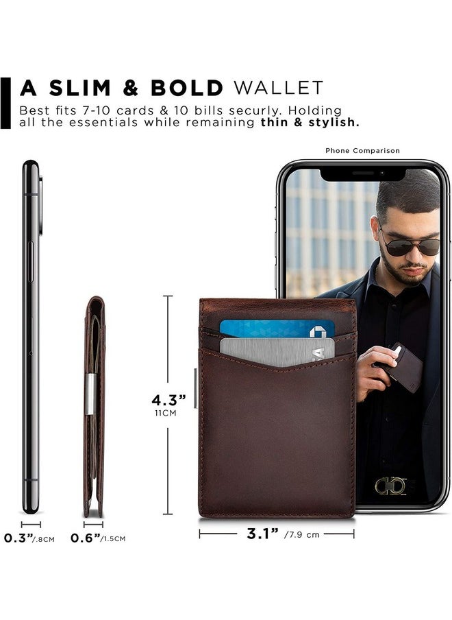 CONTACTS Contacts Genuine Leather Money Clip Wallet Slim Front Pocket RFID Blocking Card Holder Minimalist Mini Bifold for Men's (Brown), 11 Card Slot  - Image 3