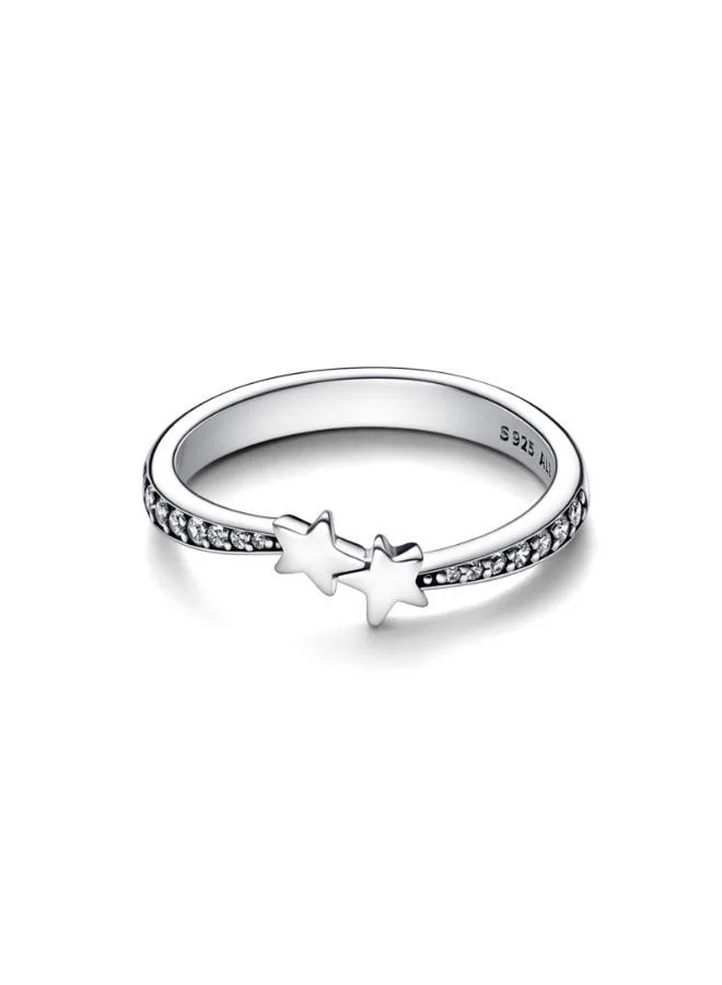 باندورا Stars sterling silver ring with clear cubic zirconia